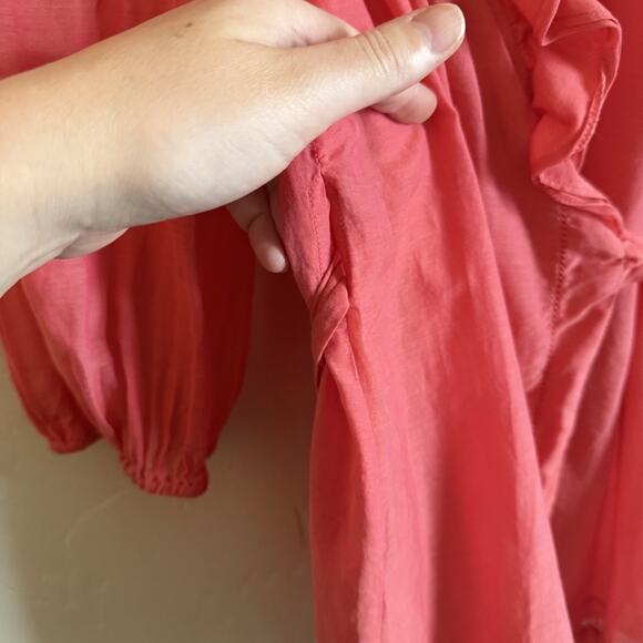 Anthropologie Odille Size 2 Blouse - Pink Wrap Sheer Tie Ruffles Long Sheer - Picture 7 of 12